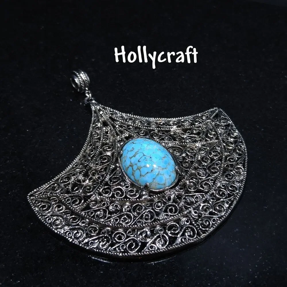 Vintage 1960s Hollycraft Faux Turquoise Large Pendant